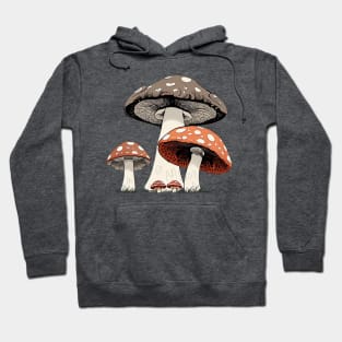 Flat Graphic of Gray and Red Mushrooms Hoodie